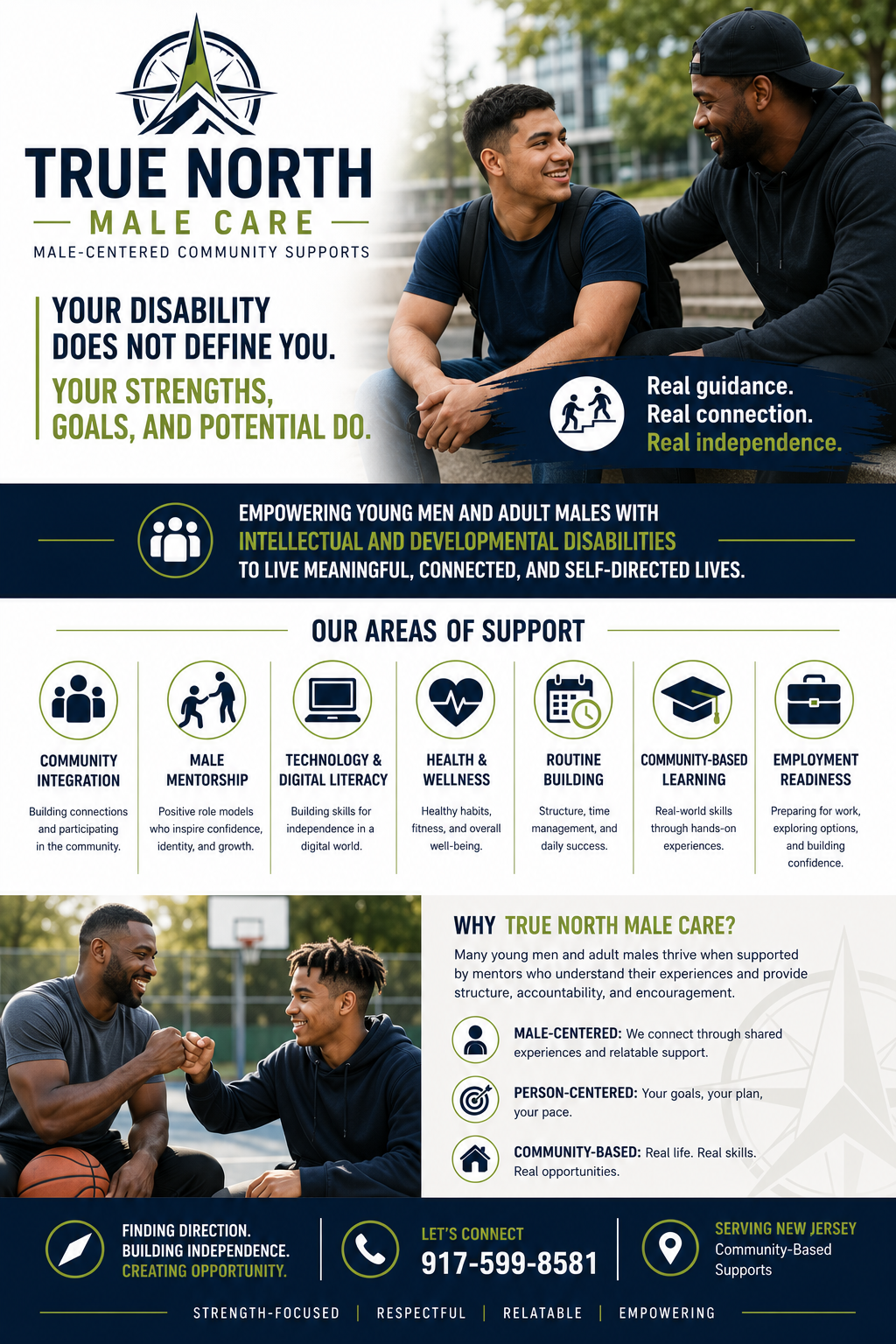 True North Male Care overview: male-centered community supports, areas of support, and why families choose True North.